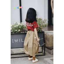 日系童装裙子25年夏装复古花苞半裙长裙亲子纯色工装裙女童两件套