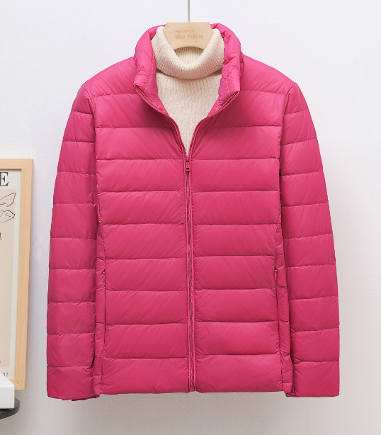 Rose red women's stand collar