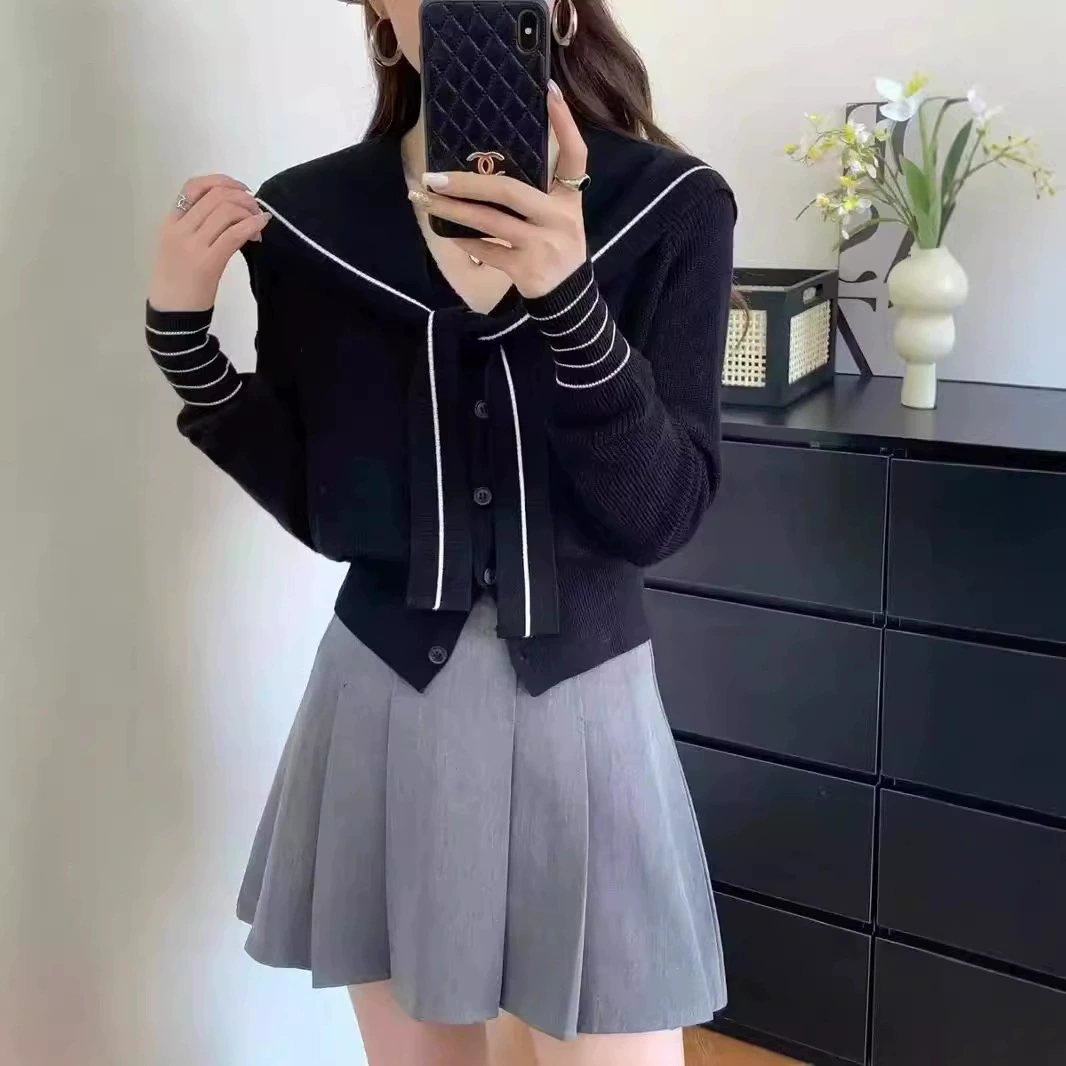 Нavy knitted demi-season design cardigan, fashionable jacket, sweater, trend of season