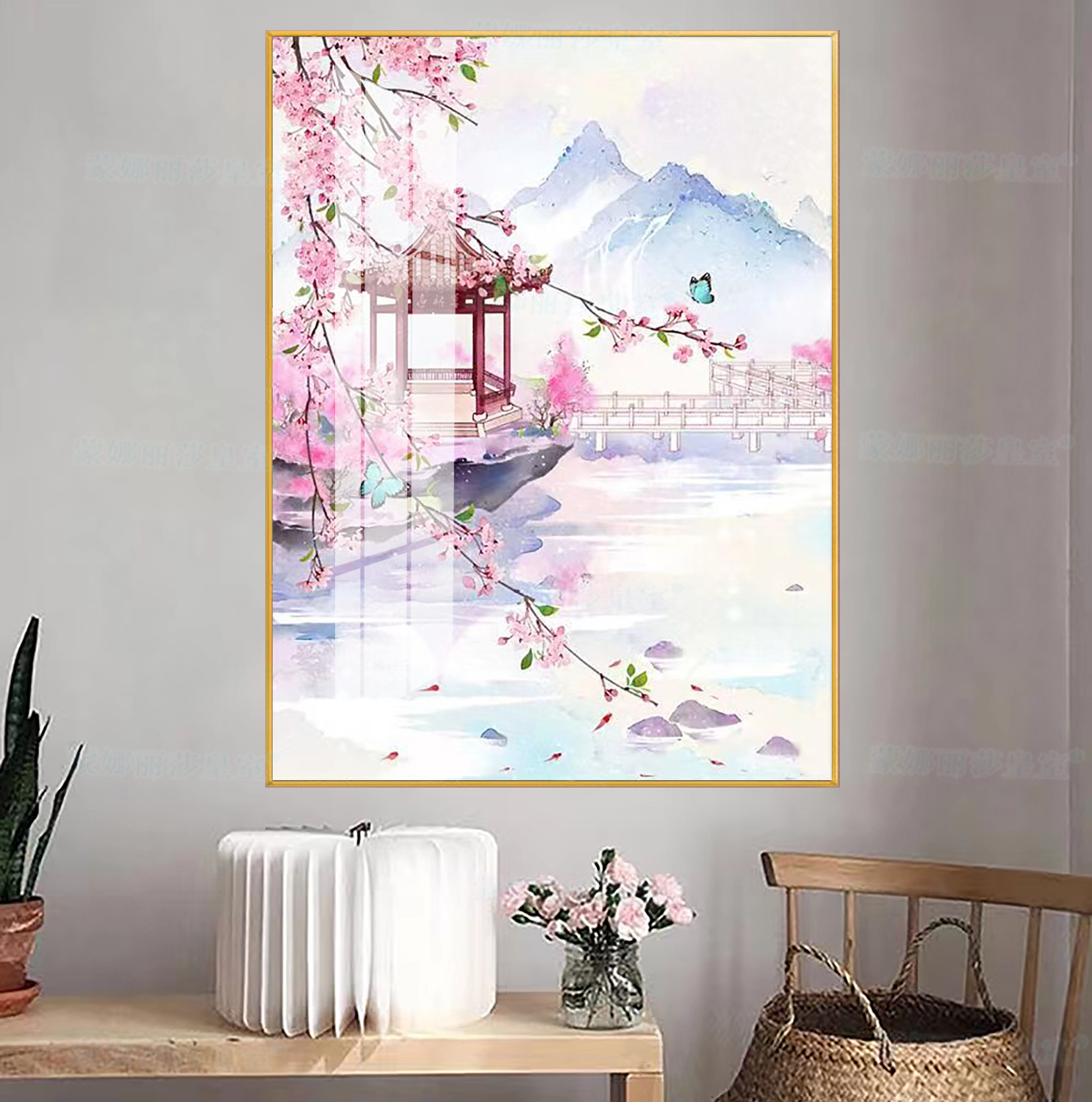 Productos genuinos mona lisa real punto de cruz jiangnan primavera hermoso estilo antiguo nuevo chino melocotón paisaje hilo bordado