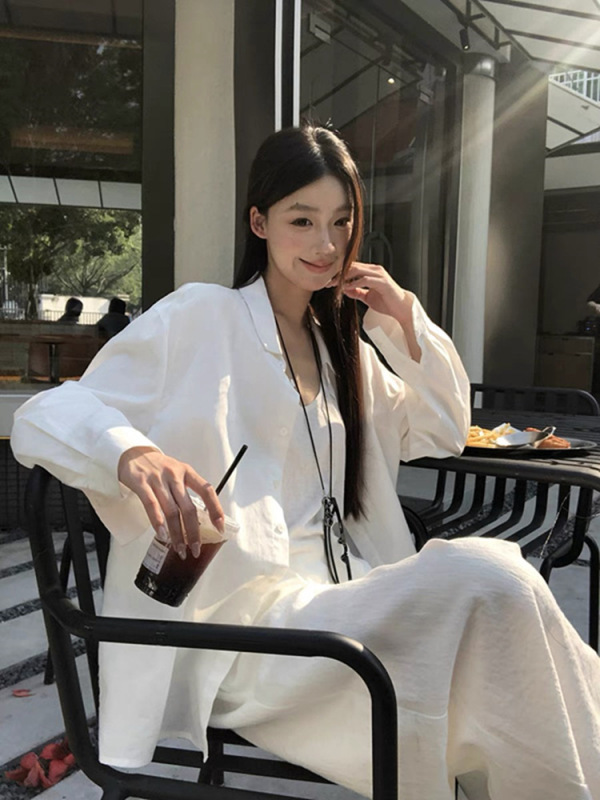 早秋慵懒白色防晒衬衫女新款夏季法式上衣轻奢高级感宽松长袖衬衣|undefined