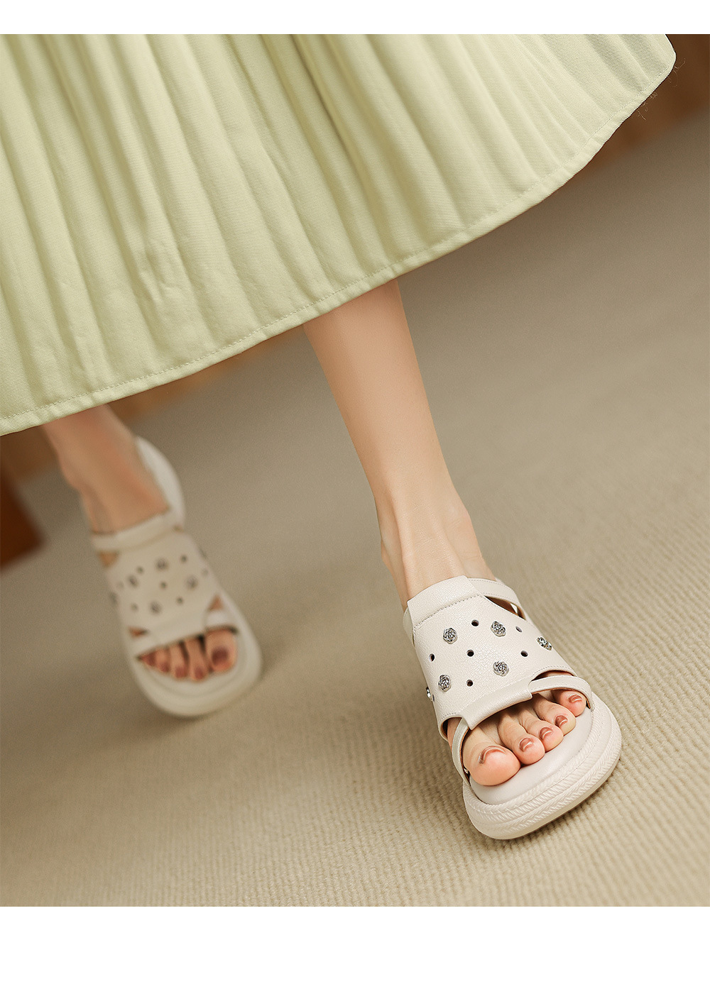 Sandal cao gót nữ hở mũi phong cách hoa, gót 6 cm — màu trắng ngà chi tiết 10