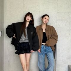 RestAndRecreation刺繍ロゴ折り襟ダブルプルオーバーコットンジャケットコットン服男女野球服