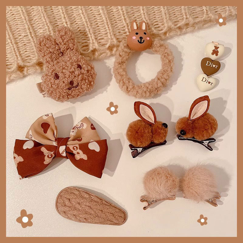 Cute clip de dibujos animados clip de borde conjunto frente cejas clip de cabello para chicas clip de BB otoño invierno de alta sensibilidad adornamiento de cabello tocado