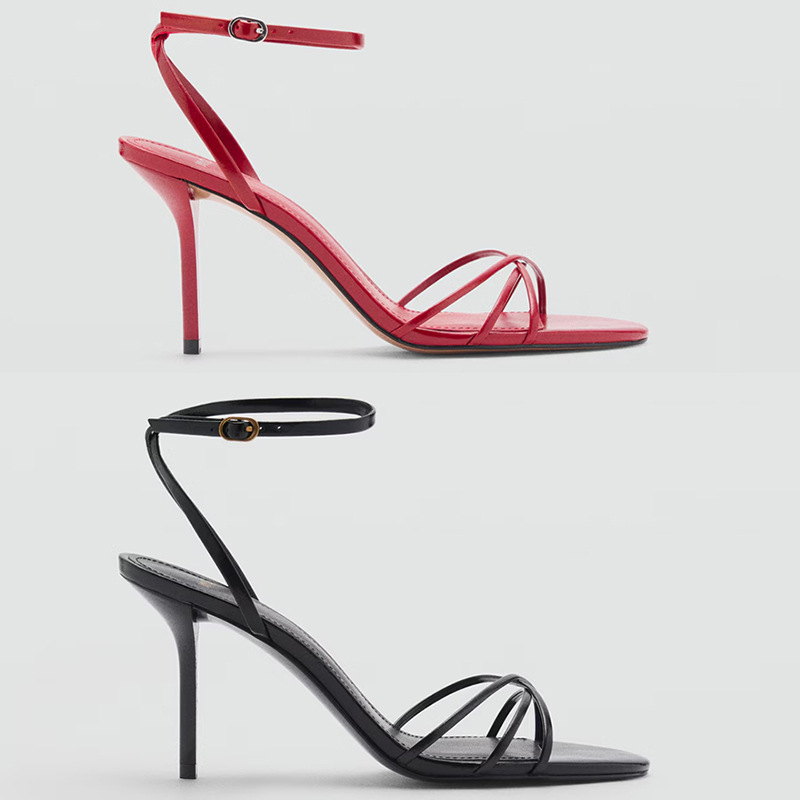 Sandals for Women 2026 Summer New Style Women's Shoes Simple Black Thin Strap Buckle Strap Open Toe High Heels Women's Thin Heels