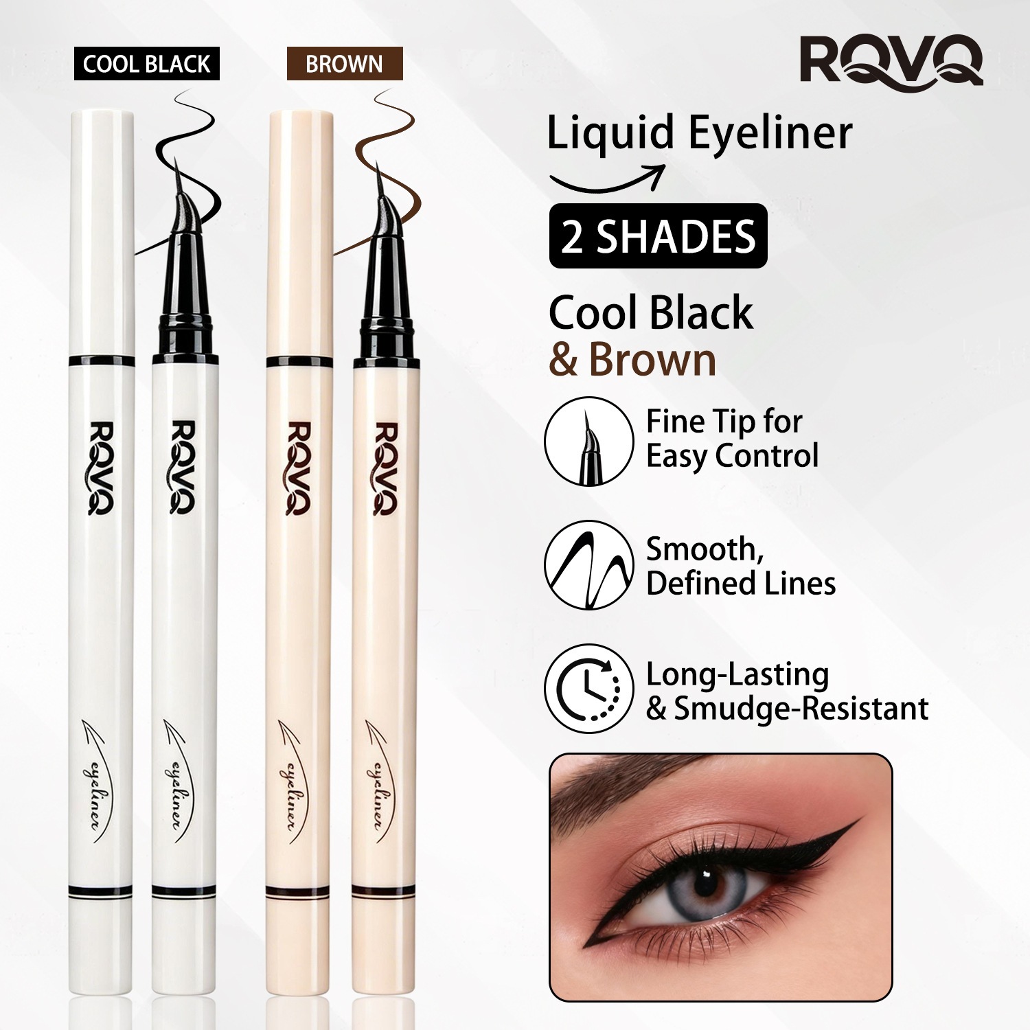 Cross-Border Us Market Tk Hot-Selling Rqvq Ultra-Fine Liquid Eyeliner Pen in Cool Black and Brown, Available in Two Colors, Waterproof, Quick-Drying, and Smudge-Proof