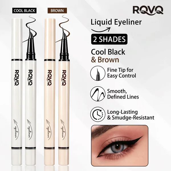 Cross-Border Us Market Tk Hot-Selling Rqvq Ultra-Fine Liquid Eyeliner Pen in Cool Black and Brown, Available in Two Colors, Waterproof, Quick-Drying, and Smudge-Proof