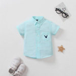 儿童衬衫外贸短袖衬衫绿色休闲小童刺绣短袖男童衬衫跨境圣诞爆款