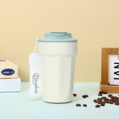 可喷陶瓷渐变八角咖啡杯保冷杯子随行杯便携水杯316不锈钢保温杯