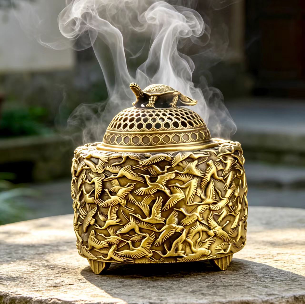 铜器摆件文玩铜器熏炉  香插香座 摆件千鹤寿龟香薰炉 千鹤炉批发