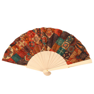 New Chinese-Style Classical Printed Wood Grain Fan Portable Hanfu Accessory Folding Fan with Wooden Handle National Trend Retro Folding Fan