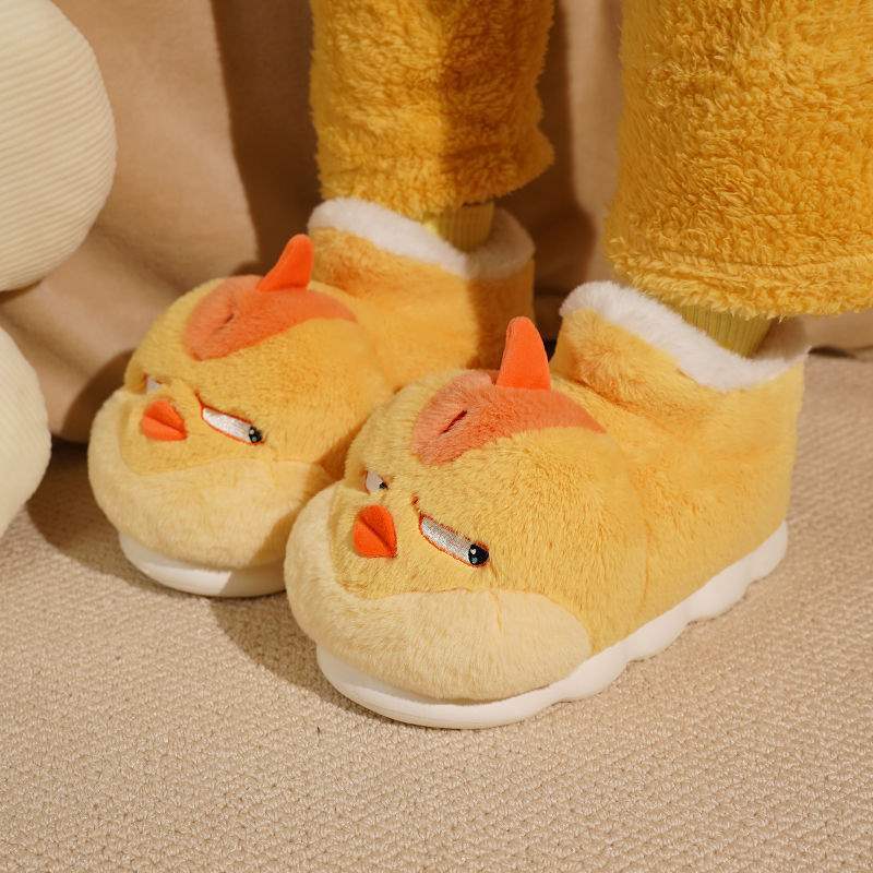 Women's Cotton Slippers for Winter, Cute and Trendy, Plush with Thick Soles, Suitable for Students, Indoor Cartoon Design, Closed Heel Maternity Shoes