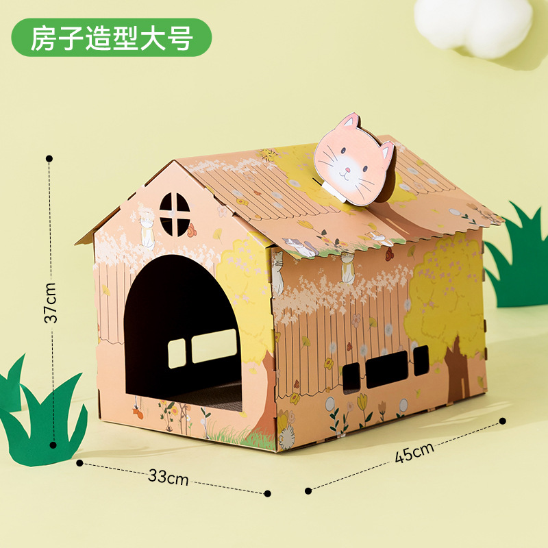 Cat Forest Chalet Carton Tablero para rascarse para gatos Juega y duerme en una guarida para gatos Papel corrugado grueso de gran tamaño Juguetes para gatos domésticos