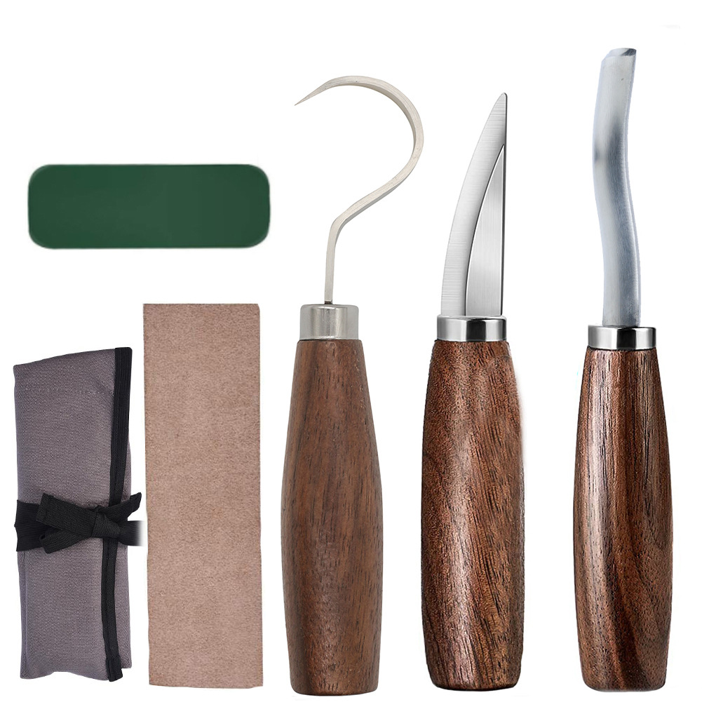 5件套胡桃木铬钒钢 雕刻刀 削木刀 挖勺刀 勺子刀 木工雕刻套装