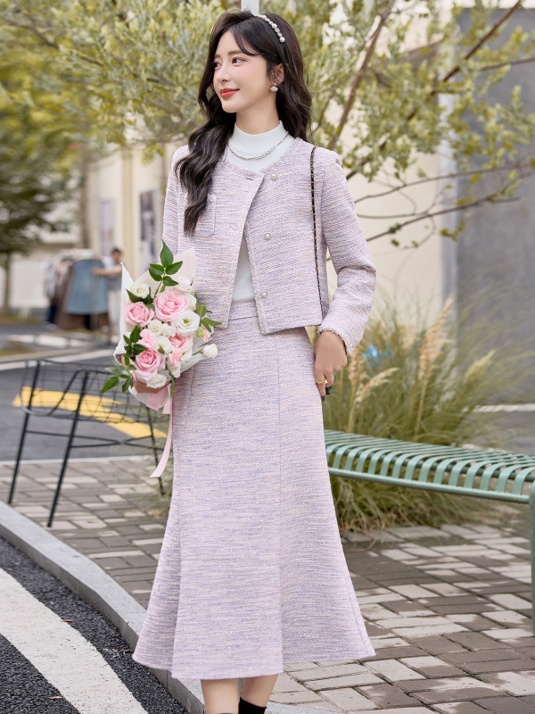 现货女装小香风气质时尚套装裙2025秋冬新款外套半裙两件套ZQ07|undefined