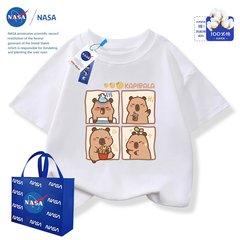 NASA可爱卡皮巴拉短袖t恤新款夏季中大童纯棉潮流上衣衣服