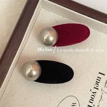 复古质感珍珠植绒椭圆发夹气质简约前额发卡刘海碎发夹鸭嘴夹头饰