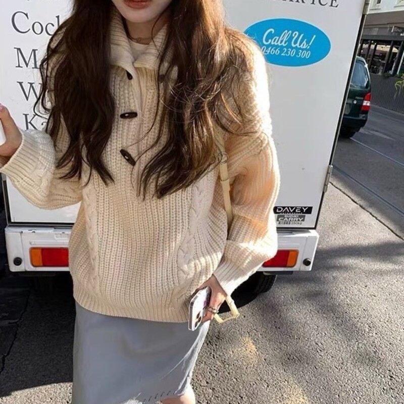 秋冬新款宽松韩版慵懒风高领麻花毛衣女高级感休闲上衣套头针织衫|undefined