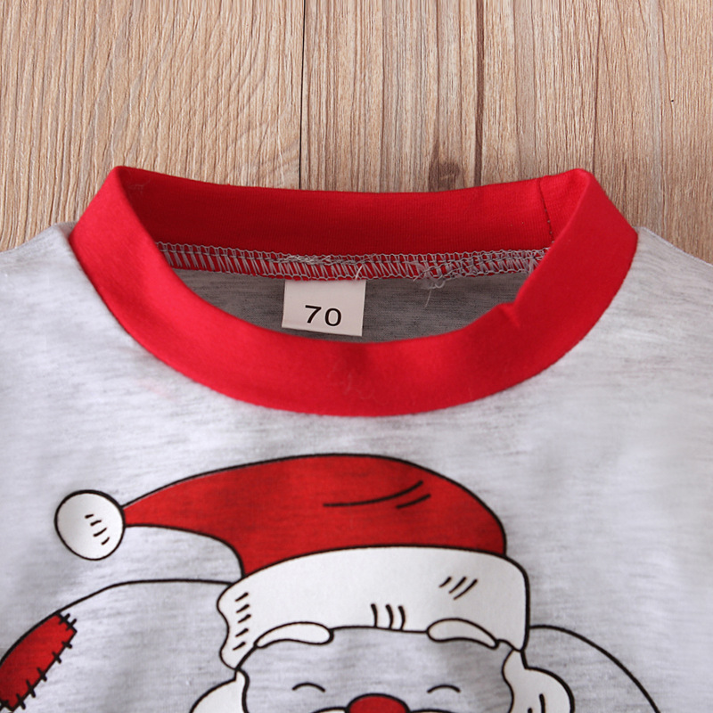 Boys And Girls Spring And Autumn Santa Claus Gray Long-sleeved Top + Trousers + Hat Three-piece Suit Children's Clothing_voghion.com