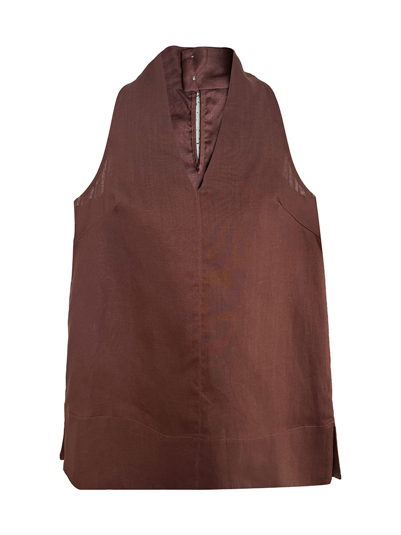 鹿西フランス式亜麻vネックのベスト女性夏の新型リゾート風ストラップ上着tシャツ8754