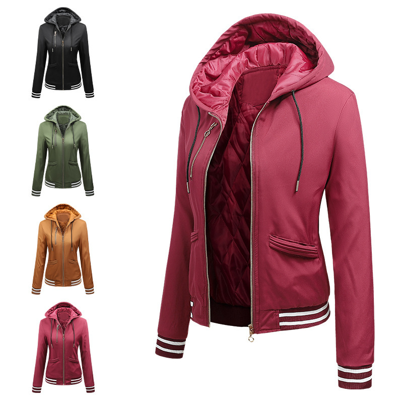 2023 Autumn and Winter New European and American Style Women's Baseball Suit Bomber Jacket Women's Thickened Loose Stand Collar Zipper Cotton-padded Jacket Women