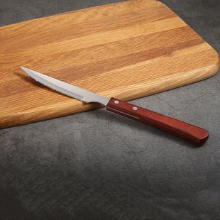 In-Stock Cross-Border Outdoor Portable Steak Knife Stainless Steel Serrated Steak Knife Household Dining Knife Red Colored Wooden Handle Western-Style Knife