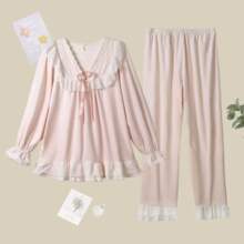 海岛绒睡衣女秋冬季高级感可爱娃娃领上衣少女心加厚毛绒睡衣套装