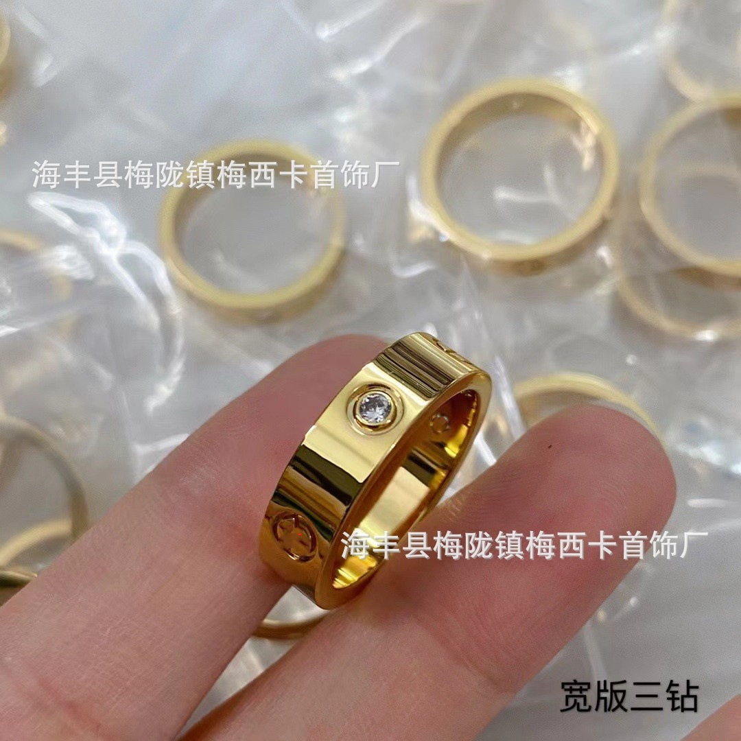 Kajia's Classic Love Ring Thickly Plated with 18K Gold Screw Thread Wide Version Narrow Version Single Diamond Three Diamond Full Diamond Ring