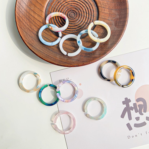Paphia Korean Colored Acetate Ring Women's Trendy Accessories Simple Retro Ring Opening One-size-fits-all Ring Jewelry