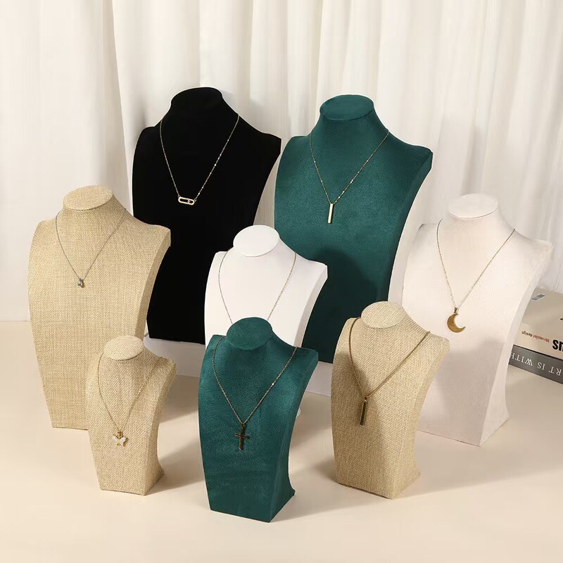Velvet Jewelry Display Stand Portrait Model Necklace Display Stand Creative Neck Model Counter Display Props Necklace Shelf