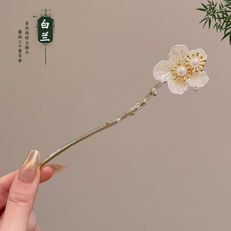 中国风韵味！国风桃木花朵发簪！新中式高级感盘发钗子气质发饰|undefined