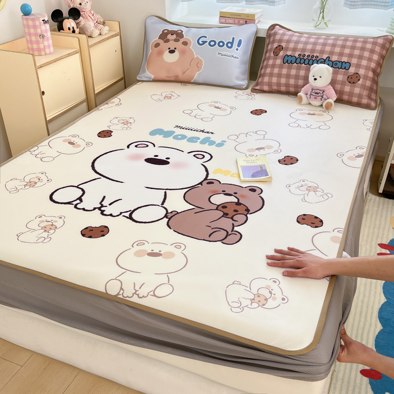 Sombrilla de cama de seda de hielo de verano, cubierta protectora de colchón para niños todo incluido, dormitorio, cubierta de cama individual, juego de tres piezas