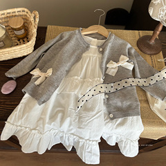 韓版童裝2024新款春夏女童無袖背心裙洋氣兒童針織毛衣開衫兩件套