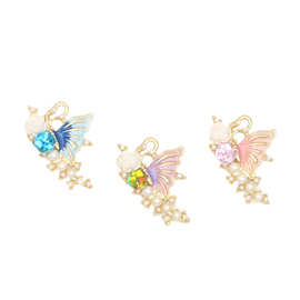 DIY饰品配件 合金树脂珍珠镶嵌山茶花蝴蝶吊坠 项链钥匙扣挂件