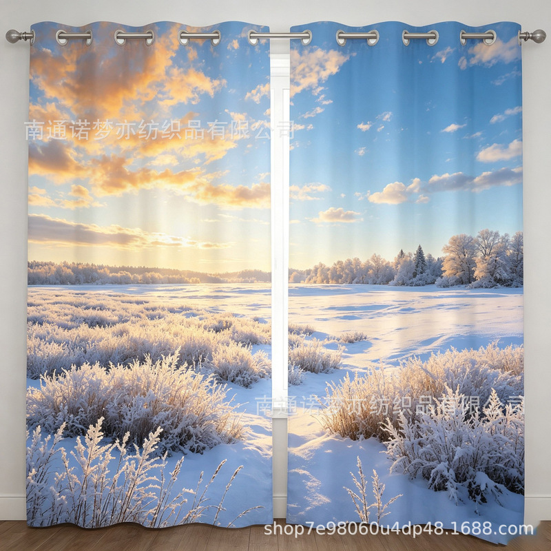 Cross-border winter curtains, Nantong digital printing forest snow scene, custom-made from your design, dropshipping available Cross-border winter curtains, Nantong digital printing forest snow scene, custom-made from your design, dropshipping available