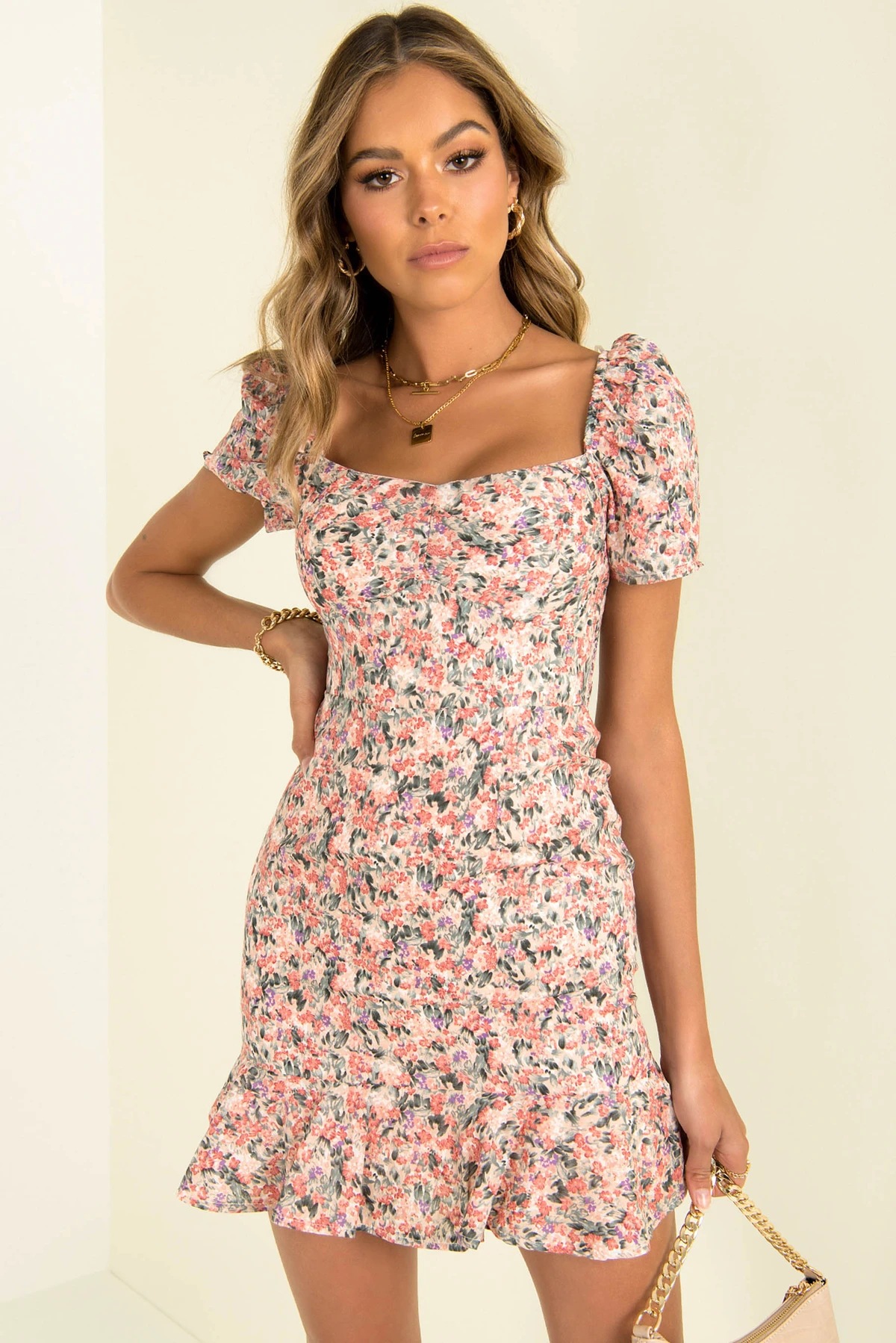 square collar short sleeve printed dress NSYD50939
