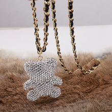 长款项链女日韩新款潮流水晶满钻小熊吊坠挂链秋冬百搭毛衣链批发