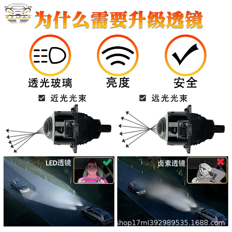 Accesorios de faro LED para automóviles 3 pulgadas sin pérdidas lente de doble luz 60W taza de lámpara única H4 H7 condujo motocicleta HD