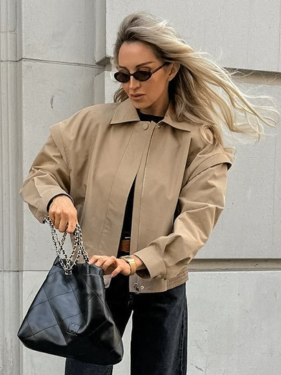 Хаки плащ-накидка, дизайнерская куртка, французский стиль, oversize, тренд сезона