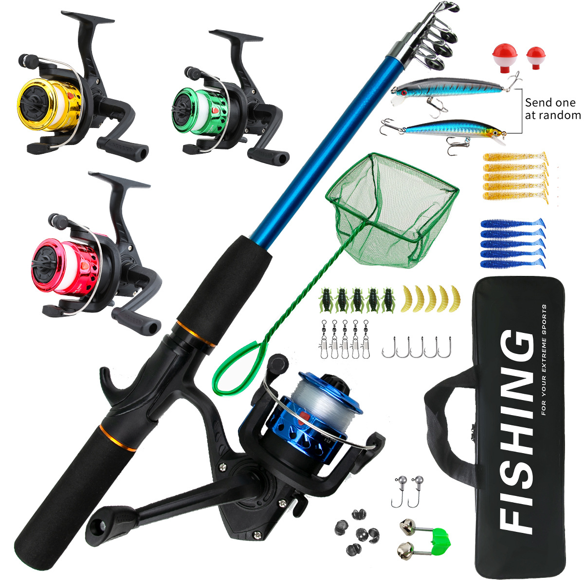 Novice telescopic rod fishing rod mini rod short section fishing rod fishing gear suit with bait hook bag cross border in stock