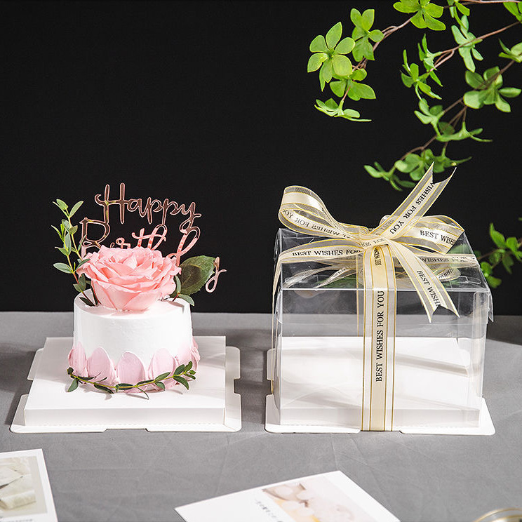 Caja de caja de pastel de cumpleaños totalmente transparente 4 4 6 6 6 8 8 10 pulgadas 12 caja de embalaje de pastel simple y doble engrosada