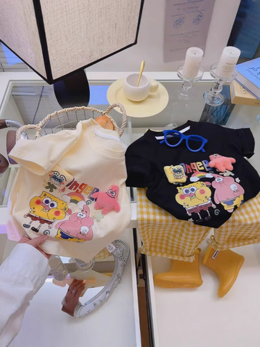 Children's Cartoon Cartoon Baby Cotton Set 2025 Japanese Style Unisex Cute Fashion Short Sleeve Top