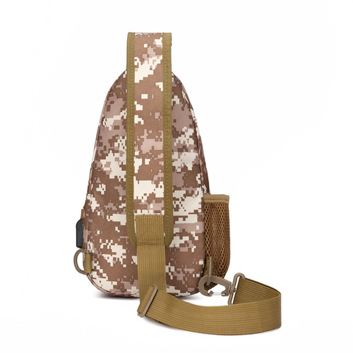 Outdoor tactical camouflage chest bag, charging bag for men, waterproof and wear-resistant crossbody bag, multi-functional slingshot bag for wholesale