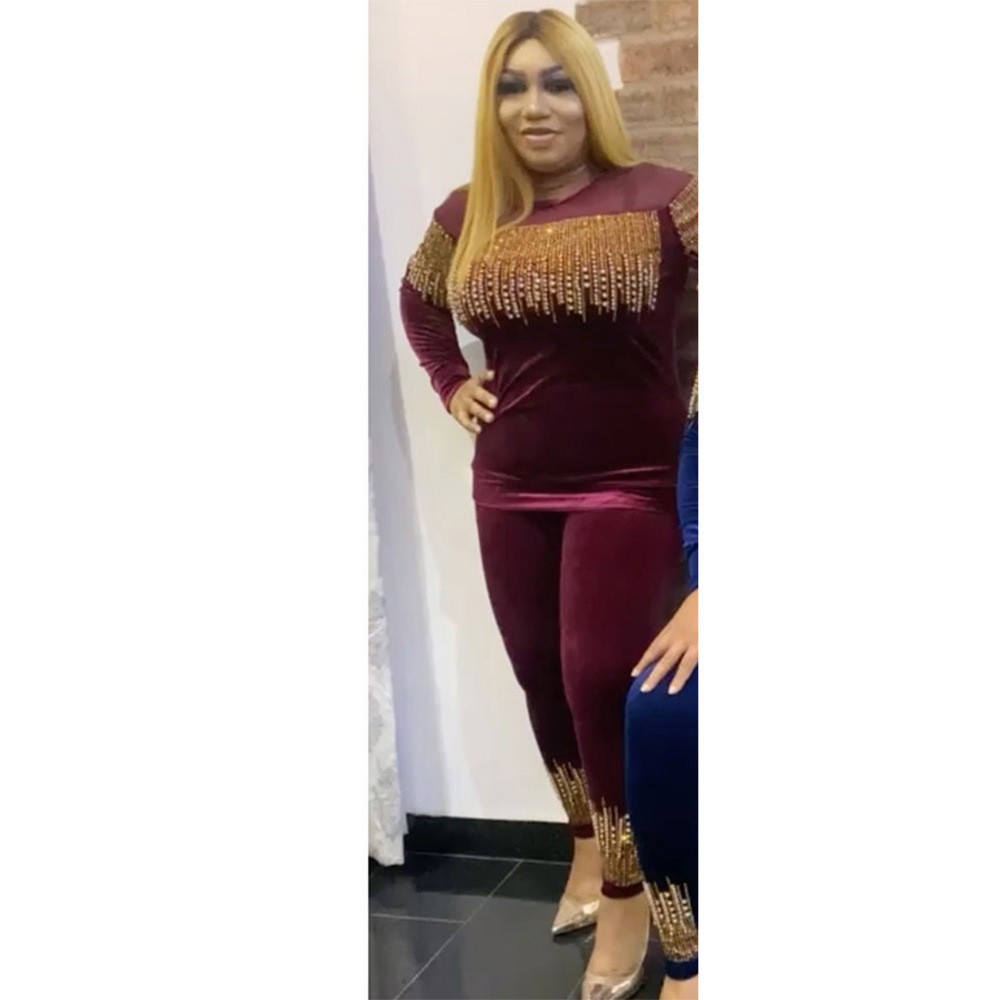 Damkläder kostymer kvalitet elastisk guld sammet fashionabla heta diamant kanon pärlor dekoration källa plats_voghion.com