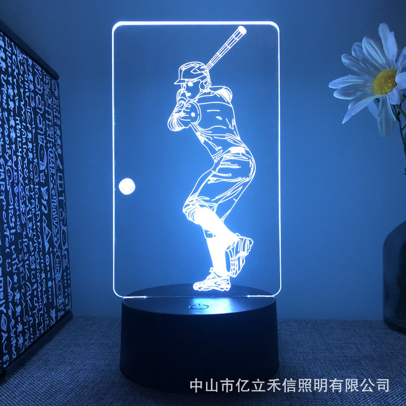Cross-border 3D night light playing baseball ice hockey rugby series USB touch colorful remote control LED creative gift light