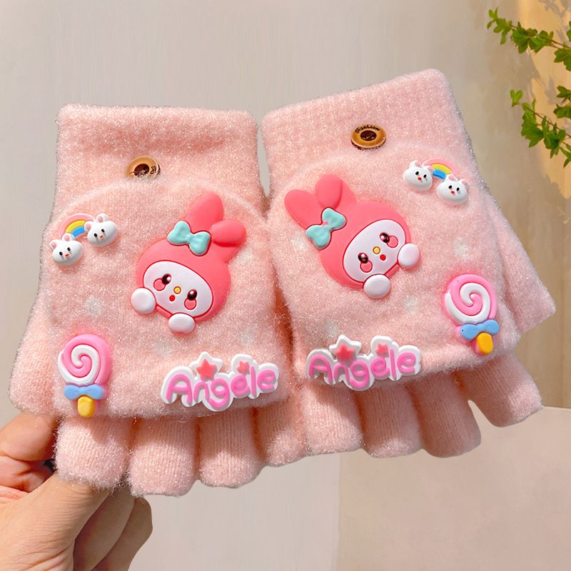 Guantes DIY para niñas Kolomi otoño y invierno para niños calientes dedos de punto para niñas de punto de lana caliente cinco dedos