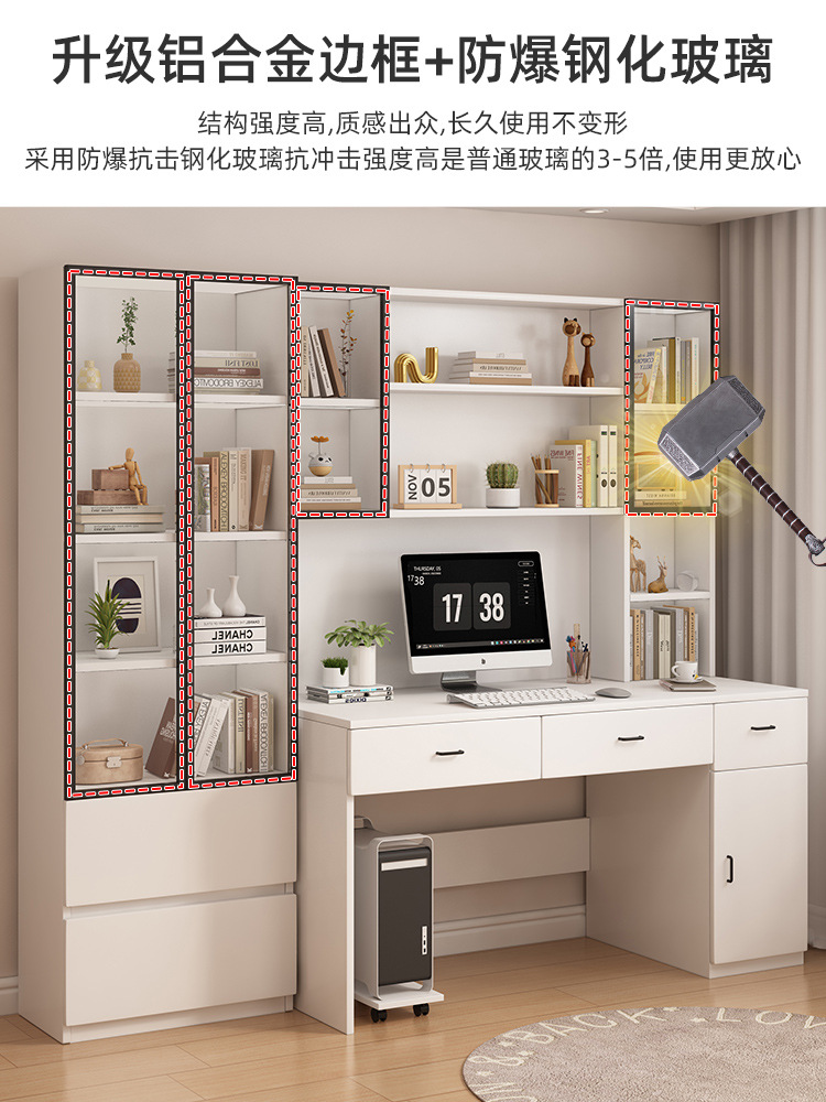 實木家用電腦桌學生寫字桌書桌書架一體桌兒童學習桌書櫃組合臥室