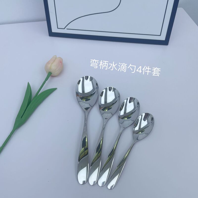 クリエイティブ曲げ柄304ステンレスフォークスプーン食器の明るい顔の西洋スプーンの丸いスプーンの水滴スプーンの商用デザートスプーン|undefined