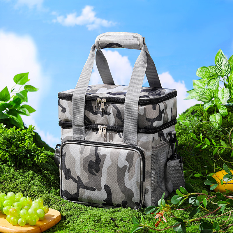 Bolsa de picnic de alta capacidad de doble capa transfronteriza bolsa de hielo al aire libre bolsa de aislamiento con bolsa de almuerzo de comida portátil