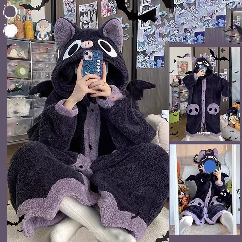 Special Offer!! Cute Cartoon Bat Coral Fleece Pajamas for Women, Winter 2026 New Thickened Sleepwear Homewear